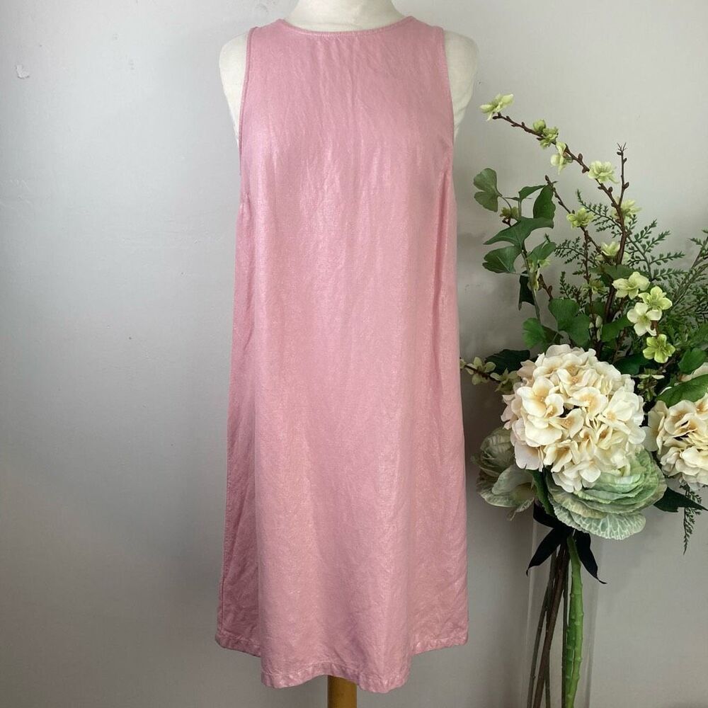 LOFT Dress | Pink Shimmer | Linen Blend | Back Cutout | size 4 (Small)